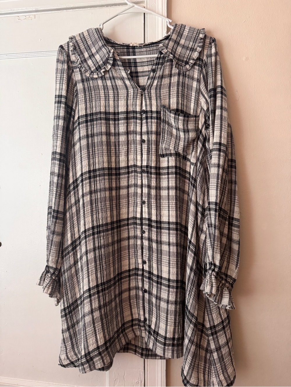 Anthropologie PILCRO Plaid Button-Down Shirt Dress in Black and Cream
